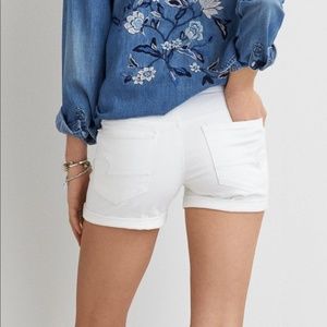 American Eagle White Midi Low Rise Denim Shorts